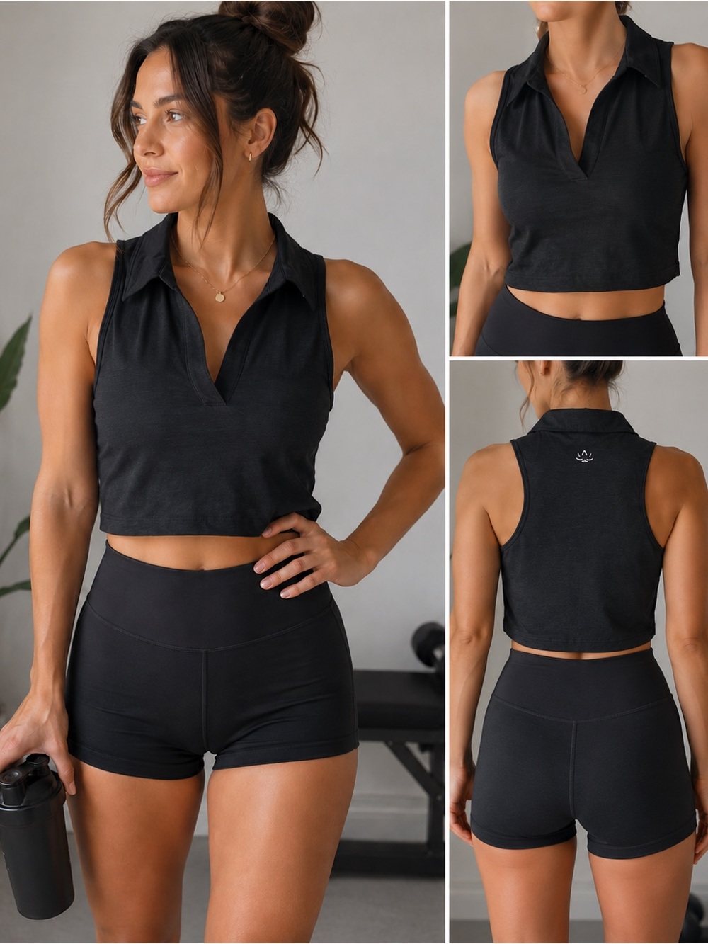Beyond Yoga Black Collared Cropped Athletic Tank Top Medium